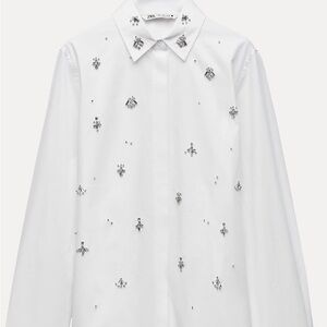 Zara White Embellished jewel poplin women’s Shirt